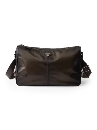 Prada Men's Antiqued Leather Zipper Shoulder Bag - Green | Thumbnail 1 Prada Men's Antiqued Leather Zipper Shoulder Bag - Green | Thumbnail 1