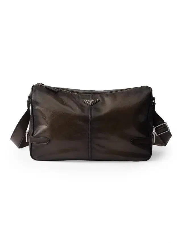 Men's Antiqued Leather Zipper Shoulder Bag - Green Men's Antiqued Leather Zipper Shoulder Bag - Green