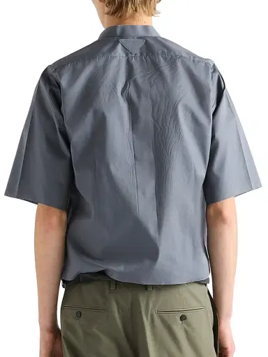 Prada Men's Short-Sleeved Cotton Blend Shirt - Blue | Thumbnail 4 Prada Men's Short-Sleeved Cotton Blend Shirt - Blue | Thumbnail 4