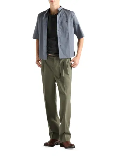 Prada Men's Short-Sleeved Cotton Blend Shirt - Blue | Thumbnail 5 Prada Men's Short-Sleeved Cotton Blend Shirt - Blue | Thumbnail 5
