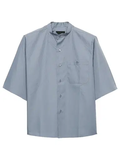 Prada Men's Short-Sleeved Cotton Blend Shirt - Blue | Thumbnail 1 Prada Men's Short-Sleeved Cotton Blend Shirt - Blue | Thumbnail 1