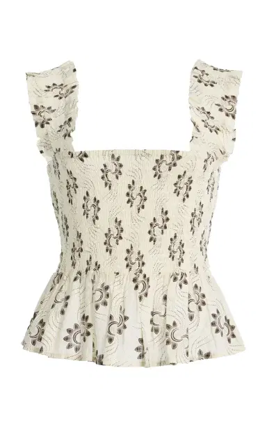 Ilio Nema Perse Shell-Detailed Printed Cotton-Voile Top | Thumbnail 1 Ilio Nema Perse Shell-Detailed Printed Cotton-Voile Top | Thumbnail 1