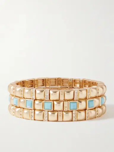 Roxanne Assoulin The Mini Jeweled Set Of Three Gold-tone Crystal And Enamel Bracelets | Thumbnail 3 Roxanne Assoulin The Mini Jeweled Set Of Three Gold-tone Crystal And Enamel Bracelets | Thumbnail 3