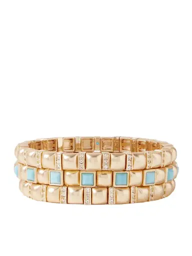 Roxanne Assoulin The Mini Jeweled Set Of Three Gold-tone Crystal And Enamel Bracelets | Thumbnail 1 Roxanne Assoulin The Mini Jeweled Set Of Three Gold-tone Crystal And Enamel Bracelets | Thumbnail 1