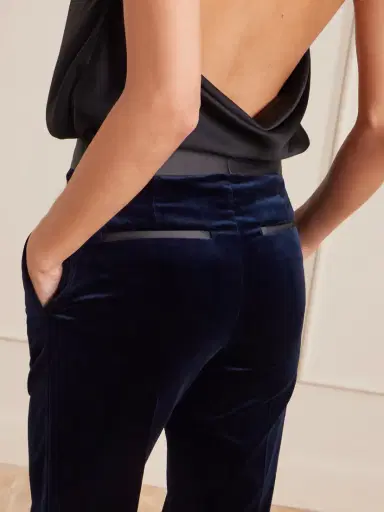 Victoria Beckham Alina Satin-trimmed Cotton-blend Velvet Wide-leg Pants | Thumbnail 5 Victoria Beckham Alina Satin-trimmed Cotton-blend Velvet Wide-leg Pants | Thumbnail 5