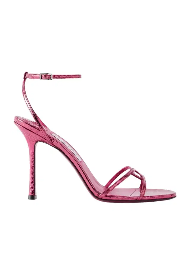 Jimmy Choo Leo 100 Croc-effect Metallic-leather Sandals