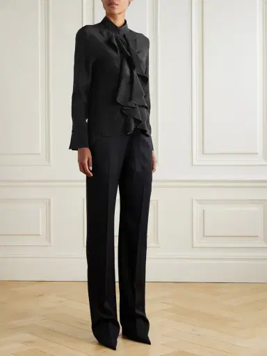 McQueen Satin-trimmed Grain De Poudre Wool Slim-leg Pants | Thumbnail 2 McQueen Satin-trimmed Grain De Poudre Wool Slim-leg Pants | Thumbnail 2