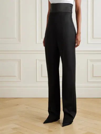 McQueen Satin-trimmed Grain De Poudre Wool Slim-leg Pants | Thumbnail 3 McQueen Satin-trimmed Grain De Poudre Wool Slim-leg Pants | Thumbnail 3