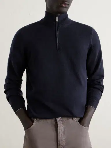 Brunello Cucinelli Contrast-Tipped Cashmere Half-Zip Sweater - Men | Thumbnail 3 Brunello Cucinelli Contrast-Tipped Cashmere Half-Zip Sweater - Men | Thumbnail 3