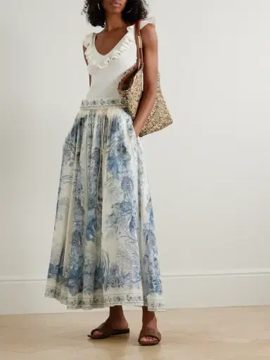 Zimmermann Wanderlust Belted Pleated Printed Cotton Maxi Skirt | Thumbnail 2 Zimmermann Wanderlust Belted Pleated Printed Cotton Maxi Skirt | Thumbnail 2