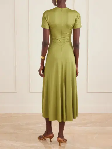 Victoria Beckham Gathered Satin-jersey Midi Dress | Thumbnail 3 Victoria Beckham Gathered Satin-jersey Midi Dress | Thumbnail 3