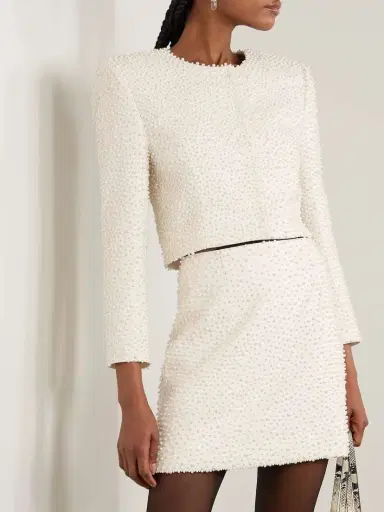 Carolina Herrera Pearl-like Embellished Wool-blend Crepe Jacket | Thumbnail 3 Carolina Herrera Pearl-like Embellished Wool-blend Crepe Jacket | Thumbnail 3