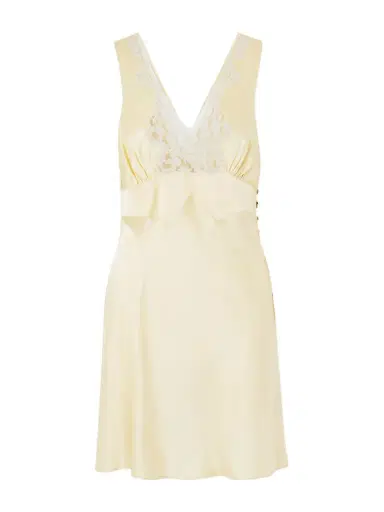 Chloé Gathered Tie-detailed Lace-trimmed Silk-satin Mini Dress | Thumbnail 1 Chloé Gathered Tie-detailed Lace-trimmed Silk-satin Mini Dress | Thumbnail 1