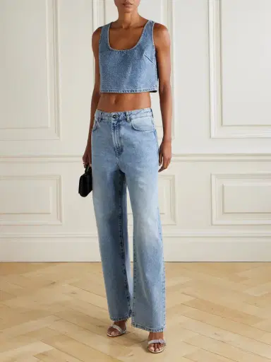 Self-Portrait Cropped Crystal-embellished Denim Top | Thumbnail 2 Self-Portrait Cropped Crystal-embellished Denim Top | Thumbnail 2