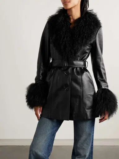 Nili Lotan Sefa Belted Shearling-trimmed Leather Jacket | Thumbnail 3 Nili Lotan Sefa Belted Shearling-trimmed Leather Jacket | Thumbnail 3