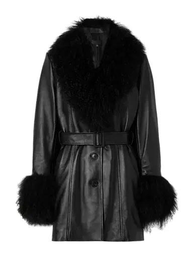 Nili Lotan Sefa Belted Shearling-trimmed Leather Jacket | Thumbnail 1 Nili Lotan Sefa Belted Shearling-trimmed Leather Jacket | Thumbnail 1