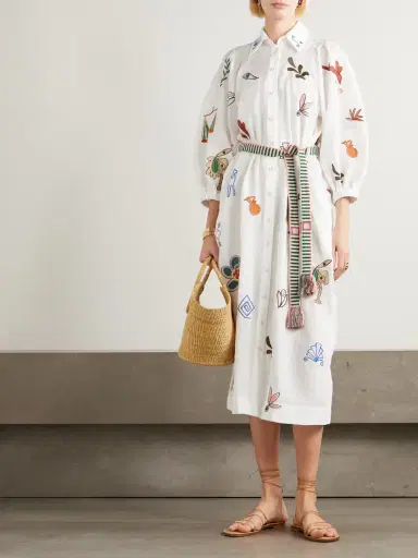 ALÉMAIS + Lrnce Mina Embroidered Ramie Midi Shirt Dress | Thumbnail 2 ALÉMAIS + Lrnce Mina Embroidered Ramie Midi Shirt Dress | Thumbnail 2