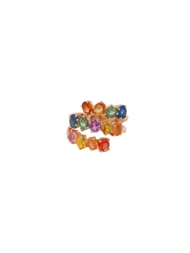 Wish Fine Jewelry 4.03ct Multi Sapphire 18K Gold Multi Row Ring | Thumbnail 1 Wish Fine Jewelry 4.03ct Multi Sapphire 18K Gold Multi Row Ring | Thumbnail 1