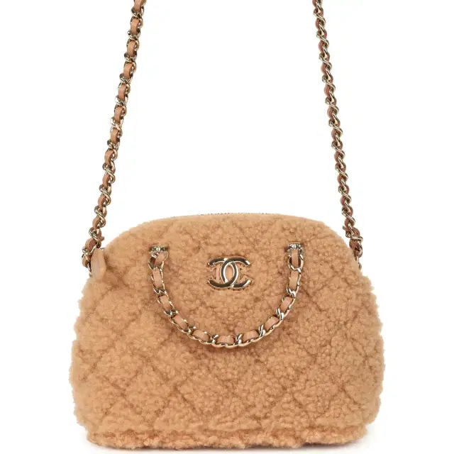 Chanel Small Coco Crossbody Bag Light Brown Shearling Light Gold Hardware Chanel Small Coco Crossbody Bag Light Brown Shearling Light Gold Hardware