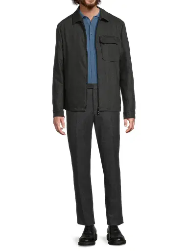 Corneliani Men's Water-Resistant Wool-Blend Shirt Jacket - Charcoal | Thumbnail 2 Corneliani Men's Water-Resistant Wool-Blend Shirt Jacket - Charcoal | Thumbnail 2