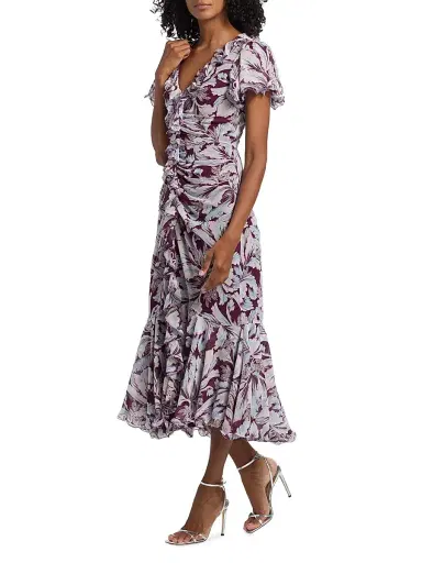 Cinq à Sept Women's Lyra Tulip-Print Ruffled Midi-Dress | Thumbnail 2 Cinq à Sept Women's Lyra Tulip-Print Ruffled Midi-Dress | Thumbnail 2
