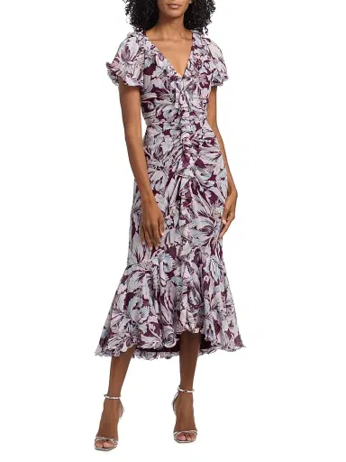 Cinq à Sept Women's Lyra Tulip-Print Ruffled Midi-Dress | Thumbnail 3 Cinq à Sept Women's Lyra Tulip-Print Ruffled Midi-Dress | Thumbnail 3