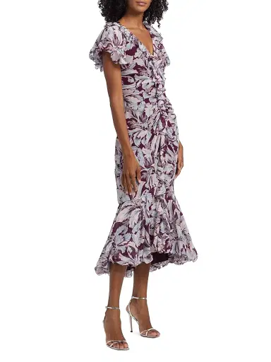 Cinq à Sept Women's Lyra Tulip-Print Ruffled Midi-Dress | Thumbnail 4 Cinq à Sept Women's Lyra Tulip-Print Ruffled Midi-Dress | Thumbnail 4