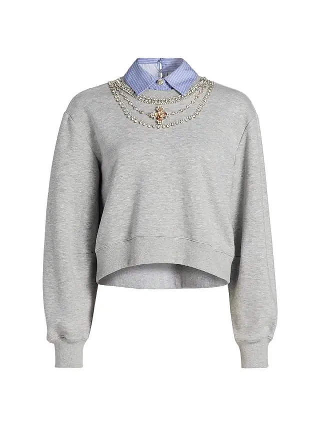 Women's Lavina Mixed-Media Pullover Sweater - Heather Grey Blue Stripe Women's Lavina Mixed-Media Pullover Sweater - Heather Grey Blue Stripe