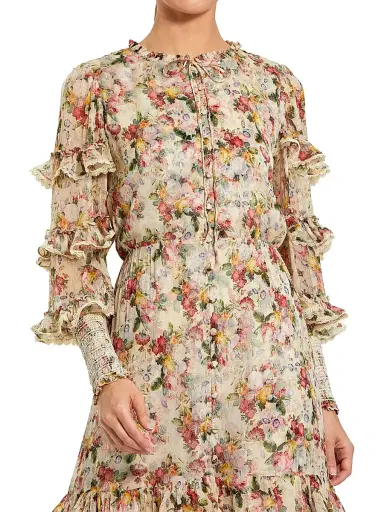 Mac Duggal Women's Cocktail Floral Ruffled Long-Sleeve Maxi Dress - Yellow Multi - Size 10 | Thumbnail 3 Mac Duggal Women's Cocktail Floral Ruffled Long-Sleeve Maxi Dress - Yellow Multi - Size 10 | Thumbnail 3