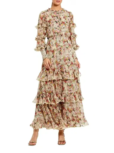 Mac Duggal Women's Cocktail Floral Ruffled Long-Sleeve Maxi Dress - Yellow Multi - Size 10 | Thumbnail 1 Mac Duggal Women's Cocktail Floral Ruffled Long-Sleeve Maxi Dress - Yellow Multi - Size 10 | Thumbnail 1