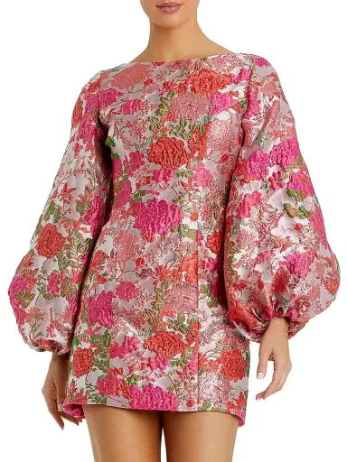 Mac Duggal Women's Ieena 2 Brocade Balloon-Sleeve Minidress | Thumbnail 1 Mac Duggal Women's Ieena 2 Brocade Balloon-Sleeve Minidress | Thumbnail 1