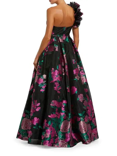 Mac Duggal Women's Evening Floral One-Shoulder Brocade Ball Gown - Black Multi | Thumbnail 2 Mac Duggal Women's Evening Floral One-Shoulder Brocade Ball Gown - Black Multi | Thumbnail 2