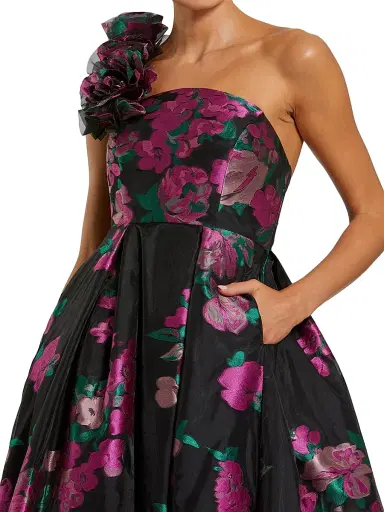 Mac Duggal Women's Evening Floral One-Shoulder Brocade Ball Gown - Black Multi | Thumbnail 3 Mac Duggal Women's Evening Floral One-Shoulder Brocade Ball Gown - Black Multi | Thumbnail 3