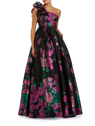 Mac Duggal Women's Evening Floral One-Shoulder Brocade Ball Gown - Black Multi | Thumbnail 1 Mac Duggal Women's Evening Floral One-Shoulder Brocade Ball Gown - Black Multi | Thumbnail 1