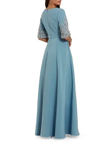 Mac Duggal Women's Crystal- & Bead-Embellished Crepe Fit & Flare Gown - French Blue - Size 24 | Thumbnail 2 Mac Duggal Women's Crystal- & Bead-Embellished Crepe Fit & Flare Gown - French Blue - Size 24 | Thumbnail 2