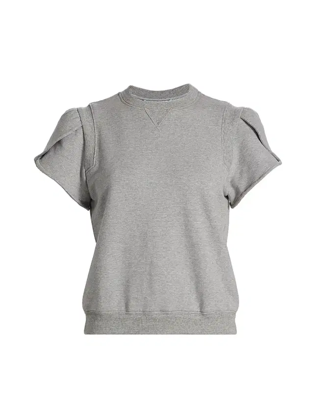 Women's Tulip-Sleeve Cotton Terry Top - Grey Melange Women's Tulip-Sleeve Cotton Terry Top - Grey Melange