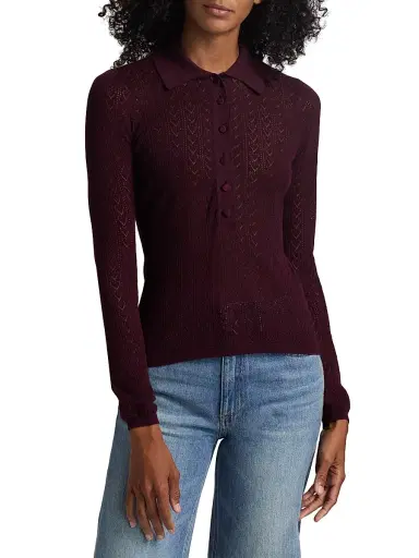 Generation Love Women's Channah Heart Pointelle Knit Sweater - Malbec | Thumbnail 3 Generation Love Women's Channah Heart Pointelle Knit Sweater - Malbec | Thumbnail 3