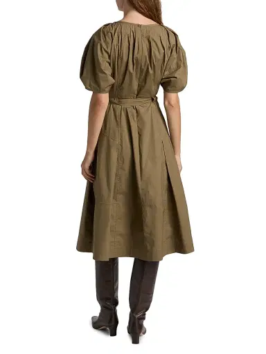 3.1 Phillip Lim Women's Ruched-Sleeve Belted Poplin Cotton Midi-Dress - Caper | Thumbnail 5 3.1 Phillip Lim Women's Ruched-Sleeve Belted Poplin Cotton Midi-Dress - Caper | Thumbnail 5
