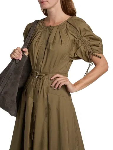 3.1 Phillip Lim Women's Ruched-Sleeve Belted Poplin Cotton Midi-Dress - Caper | Thumbnail 6 3.1 Phillip Lim Women's Ruched-Sleeve Belted Poplin Cotton Midi-Dress - Caper | Thumbnail 6