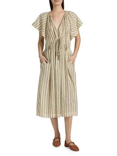 Ulla Johnson Women's Ariane Striped Cotton Tieneck Midi-Dress | Thumbnail 3 Ulla Johnson Women's Ariane Striped Cotton Tieneck Midi-Dress | Thumbnail 3
