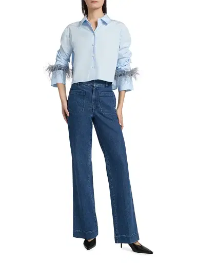 Tanya Taylor Women's Largaux Feather-Trim Cotton Poplin Top - Oxford | Thumbnail 2 Tanya Taylor Women's Largaux Feather-Trim Cotton Poplin Top - Oxford | Thumbnail 2