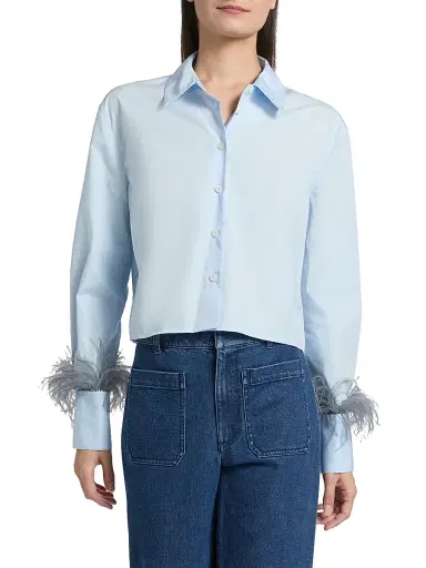 Tanya Taylor Women's Largaux Feather-Trim Cotton Poplin Top - Oxford | Thumbnail 3 Tanya Taylor Women's Largaux Feather-Trim Cotton Poplin Top - Oxford | Thumbnail 3