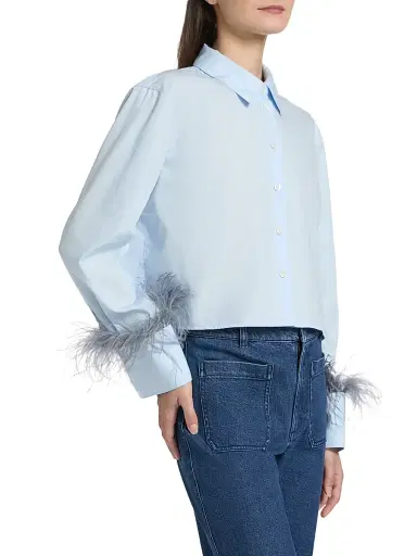 Tanya Taylor Women's Largaux Feather-Trim Cotton Poplin Top - Oxford | Thumbnail 4 Tanya Taylor Women's Largaux Feather-Trim Cotton Poplin Top - Oxford | Thumbnail 4