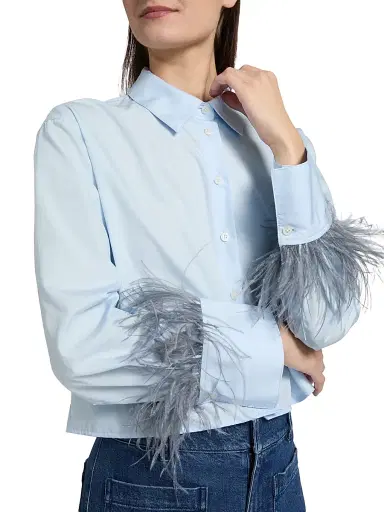 Tanya Taylor Women's Largaux Feather-Trim Cotton Poplin Top - Oxford | Thumbnail 6 Tanya Taylor Women's Largaux Feather-Trim Cotton Poplin Top - Oxford | Thumbnail 6