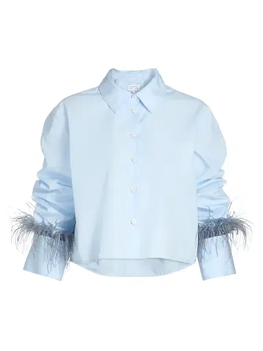 Tanya Taylor Women's Largaux Feather-Trim Cotton Poplin Top - Oxford | Thumbnail 1 Tanya Taylor Women's Largaux Feather-Trim Cotton Poplin Top - Oxford | Thumbnail 1