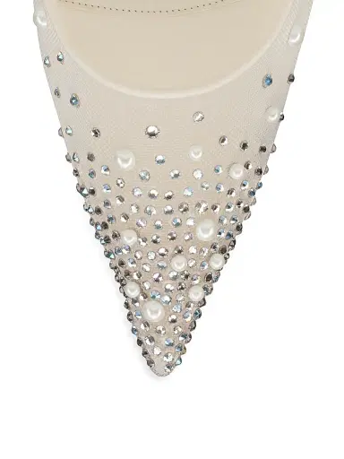 Christian Louboutin Women's Miss Z Degrastrass 100MM Perla Mesh Leather Strass Pumps - Bianco - Size 12 | Thumbnail 4 Christian Louboutin Women's Miss Z Degrastrass 100MM Perla Mesh Leather Strass Pumps - Bianco - Size 12 | Thumbnail 4