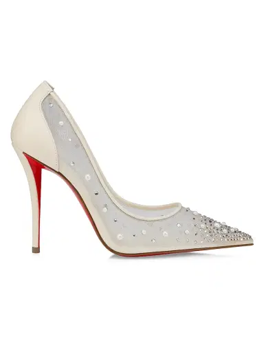 Christian Louboutin Women's Miss Z Degrastrass 100MM Perla Mesh Leather Strass Pumps - Bianco - Size 12 | Thumbnail 1 Christian Louboutin Women's Miss Z Degrastrass 100MM Perla Mesh Leather Strass Pumps - Bianco - Size 12 | Thumbnail 1