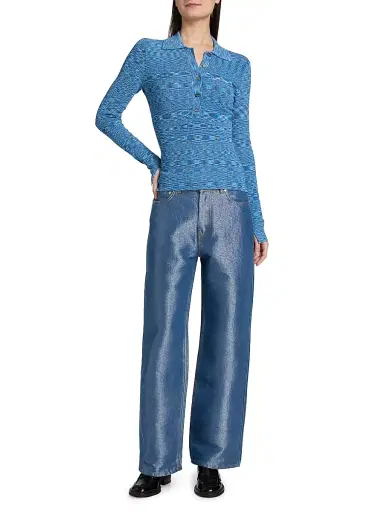 Ganni Women's Izey Shiny Weft Denim Jeans - Mid Blue Stone | Thumbnail 2 Ganni Women's Izey Shiny Weft Denim Jeans - Mid Blue Stone | Thumbnail 2