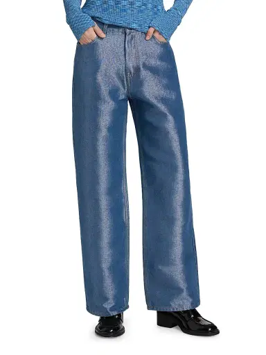 Ganni Women's Izey Shiny Weft Denim Jeans - Mid Blue Stone | Thumbnail 3 Ganni Women's Izey Shiny Weft Denim Jeans - Mid Blue Stone | Thumbnail 3
