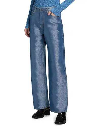 Ganni Women's Izey Shiny Weft Denim Jeans - Mid Blue Stone | Thumbnail 4 Ganni Women's Izey Shiny Weft Denim Jeans - Mid Blue Stone | Thumbnail 4